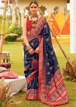 Blue Patola Printed Saree In Art Silk
