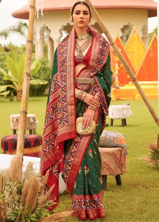Green Patola Printed Saree In Art Silk