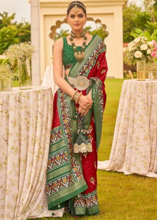 Red Patola Printed Saree In Art Silk