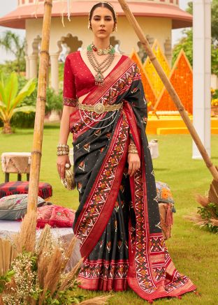 Black Patola Printed Saree In Art Silk