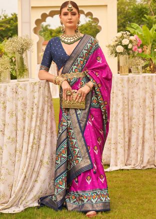 Pink Patola Printed Saree In Art Silk