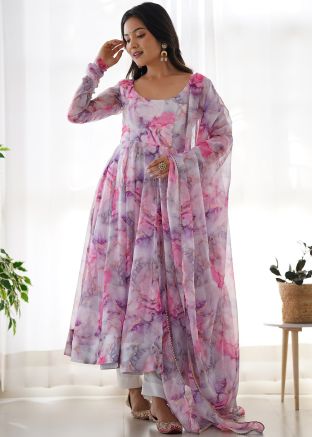 Multicolor Readymade Anarkali Suit In Print 