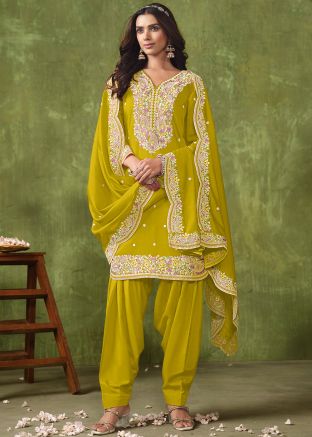 Yellow Embroidered Punjabi Suit Set