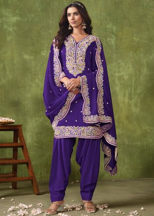 Blue Embroidered Punjabi Suit Set