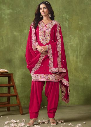 Pink Embroidered Punjabi Suit Set