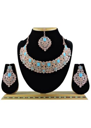 Light Blue Necklace Set In Stone Work