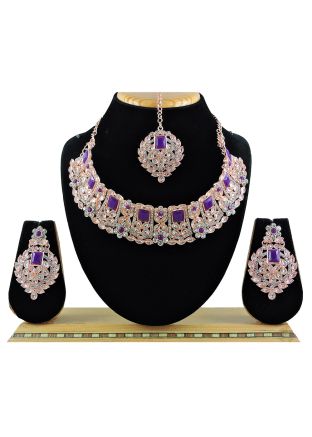 Purple Kundan Studded Necklace Set