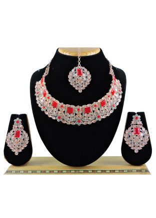 Red Stone Studded Necklace Set
