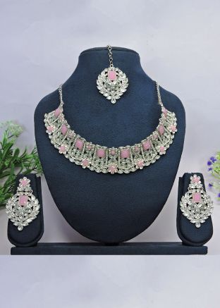Pink Kundan Studded Necklace Set