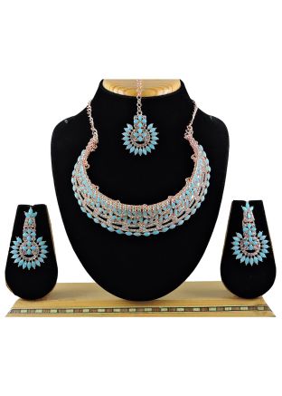 Light Blue Stone Studded Necklace Set 