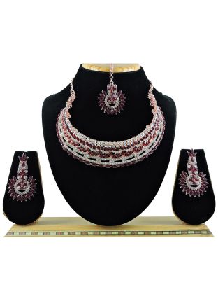 Stone Studded Necklace Set In Maroon