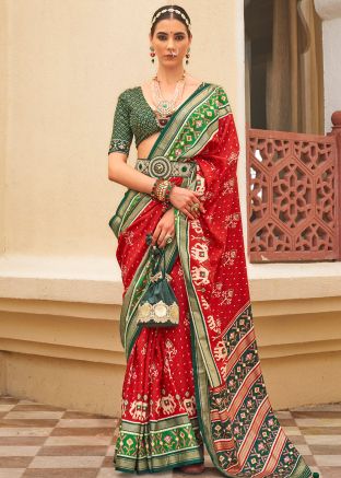Red Patola Printed Art Silk Saree 