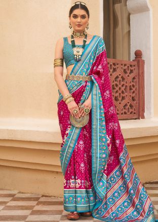 Pink Patola Printed Saree In Art Silk
