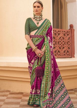 Magenta Patola Printed Art Silk Saree