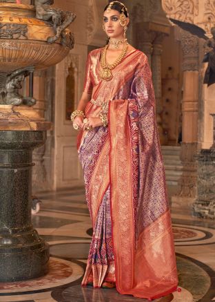 Purple Zari Woven Saree In Banarasi Silk