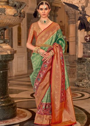 Green Zari Woven Saree In Banarasi Silk