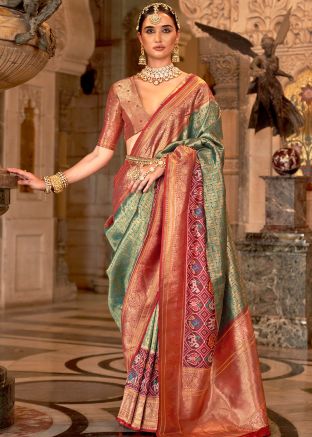 Green Zari Woven Saree In Banarasi Silk