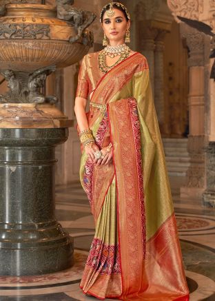 Green Zari Woven Saree In Banarasi Silk