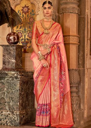 Pink Zari Woven Saree In Banarasi Silk