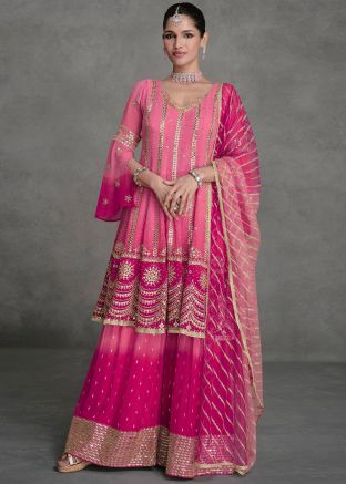 Shaded Pink Readymade Embroidered Georgette  Sharara suit