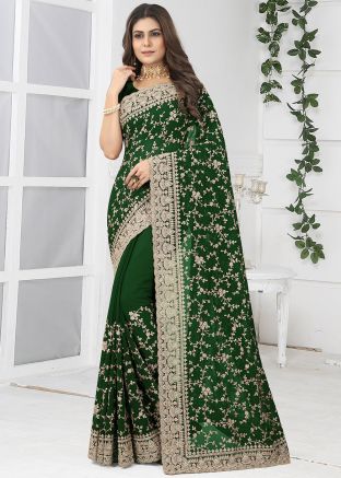 Green Dori Embroidered Georgette Saree