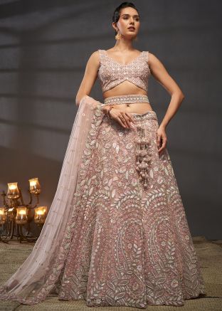 Pink Embroidered Lehenga Choli In Net