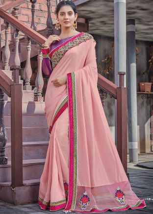 Pink Embroidered Saree In Georgette