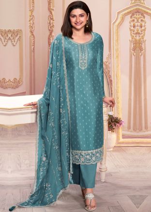 Prachi Desai Blue Embroidered Organza Pant Suit