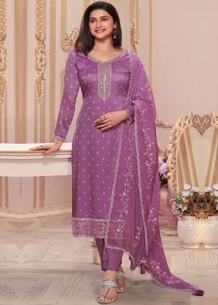 Prachi Desai Purple Embroidered Organza Pant Suit