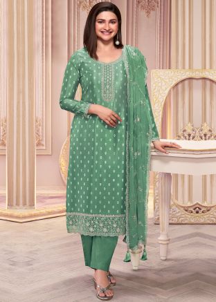 Prachi Desai Green Embroidered Organza Pant Suit