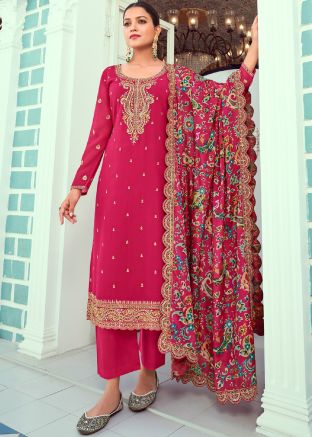 Pink Embroidered Pant Suit Set