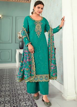 Green Embroidered Pant Suit Set