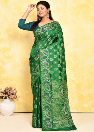 Green Zari Woven Detailed Silk Saree