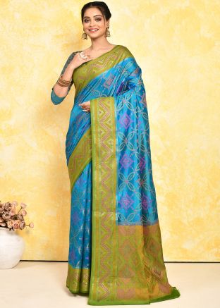 Blue Zari Woven Work Silk Saree & Blouse