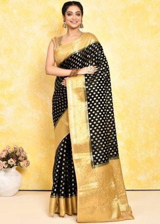 Black Zari Woven Detailed Silk Saree