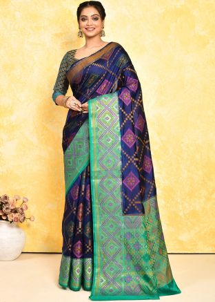 Blue Zari Woven Detailed Silk Saree 