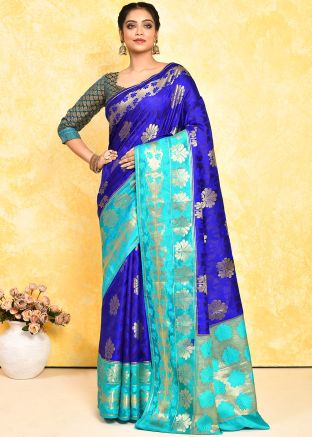 Blue Woven Work Silk Saree In Heavy Pallu