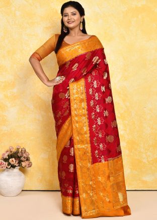 Red Zari Woven Detailed Silk Saree