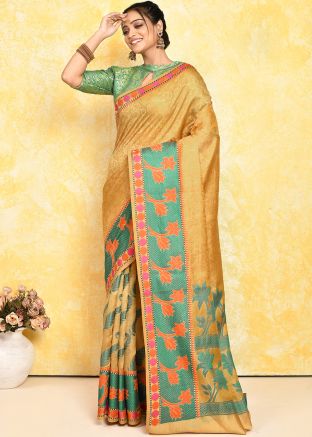 Golden Woven Detailed Saree In Pure Silk