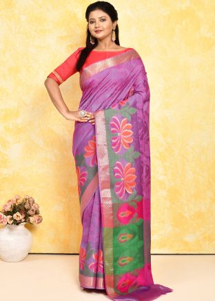 Purple Silk Saree In Zari In Woven Work