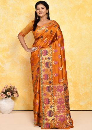 Yellow Pure Silk Saree In Woven Work