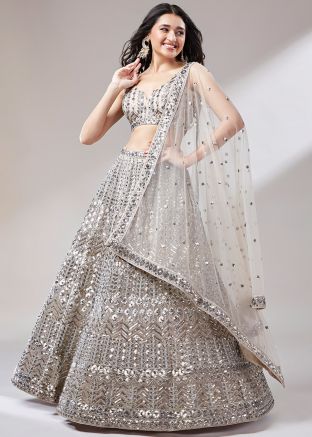 Beige Embroidered Lehenga Choli