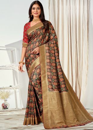 Multicolor Digital Printed Tussar Silk Saree 