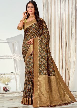 Multicolor Digital Printed Saree In Tussar Silk