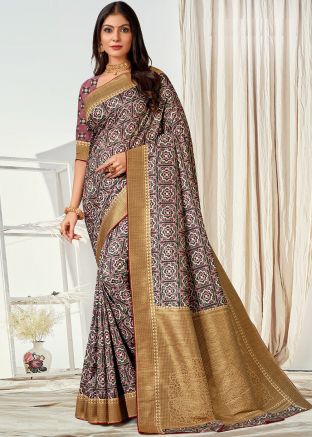 Multicolor Digital Printed Saree In Tussar Silk