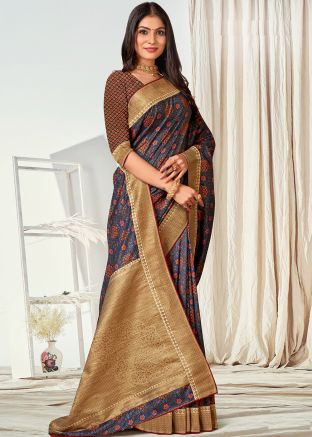 Multicolor Digital Printed Tussar Silk Saree 