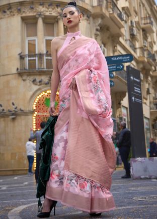 Pink Brasso Work Saree In Art Silk