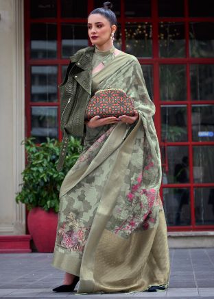 Green Brasso Work Art Silk Saree & Blouse