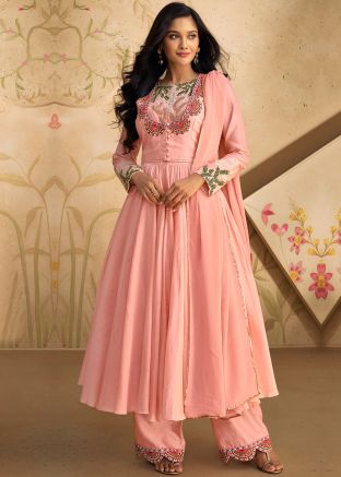 Pink Embroidered Anarkali Suit Set