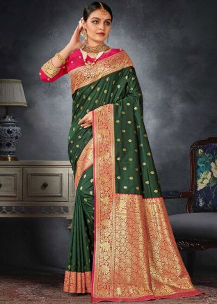 Green Art Silk Saree In Zari Woven Work